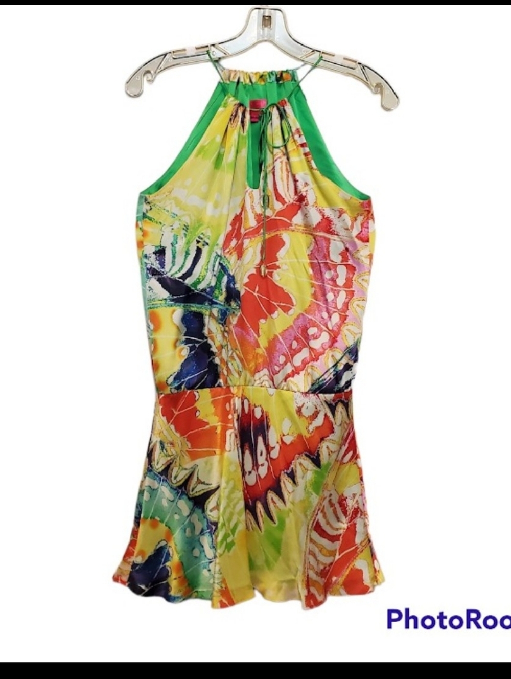 Ginger & Java Sz 2 Silk Bright Multi Butterfly Abstract Halter Mini Dress Y2K